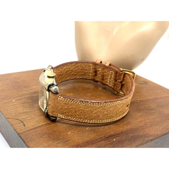 Gotham Suku Watch Swiss Mechanical Tank Vintage Gold Brown Leather Band 22mm - Picture 10 of 15